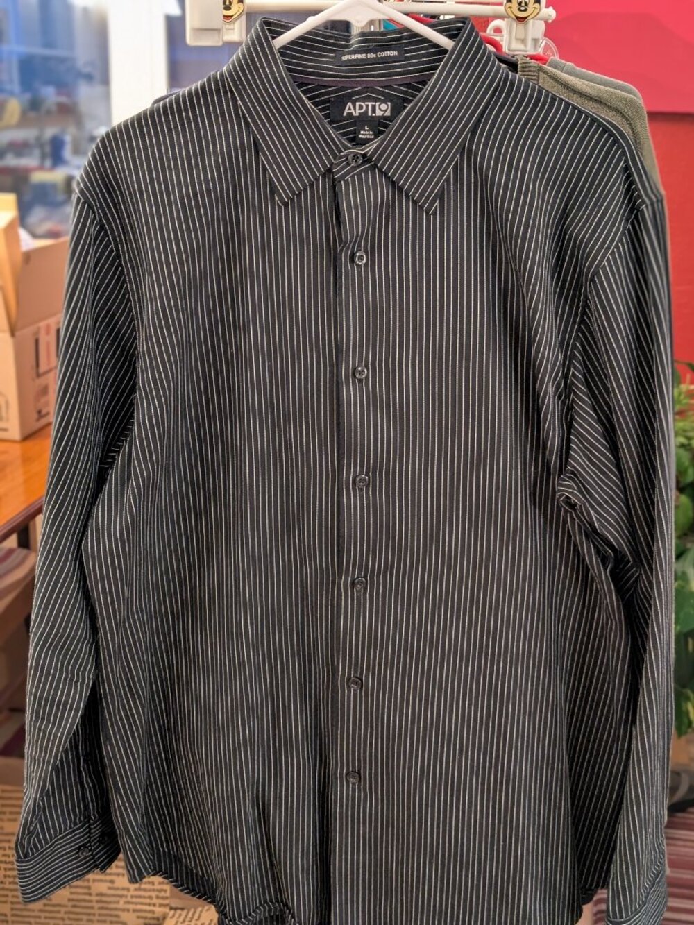 Apt. 9 Black & White Pin-Striped Collared Button-Down Shirt